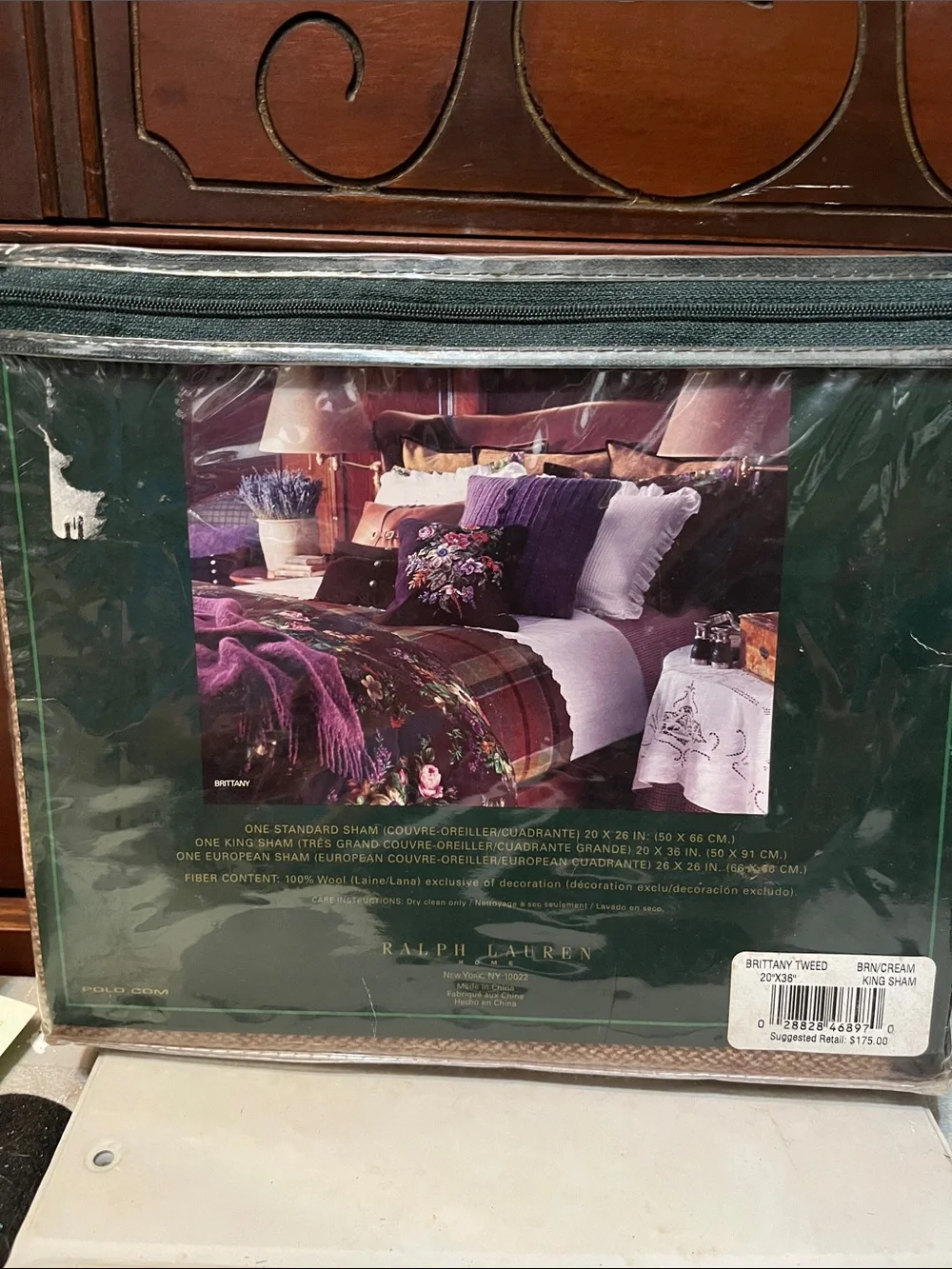 Vintage and Rare Ralph Lauren King Sham in Brittany Tweed.  Crm & Brn.  NIP